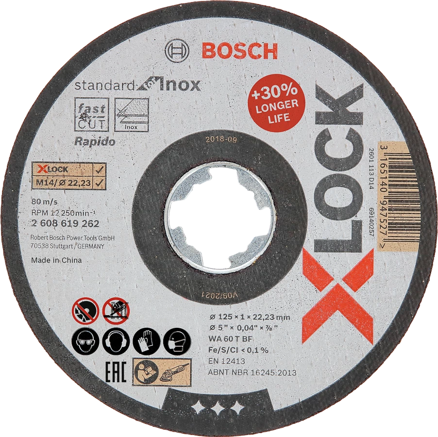 Круг отрезной по нержавеющей стали X-LOCK Ø125х1,0х22мм, прямой, Standard for Inox, BOSCH