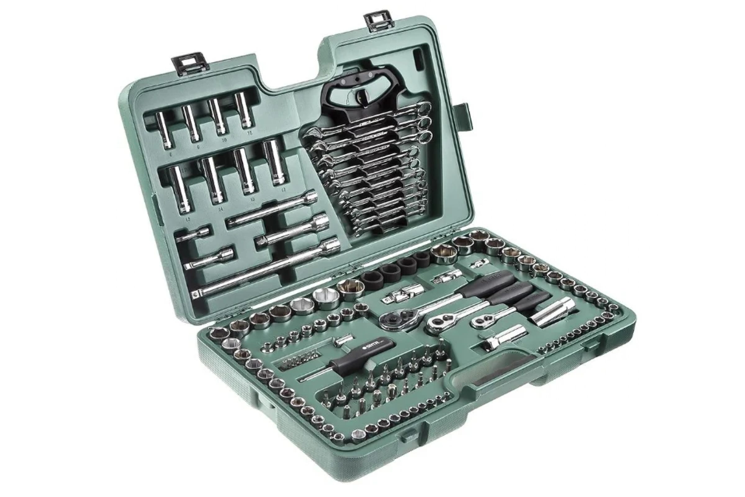 Набор инструмента SATA 120 предм, 1/2", 1/4", 3/8", Cr-V, пластиковый кейс