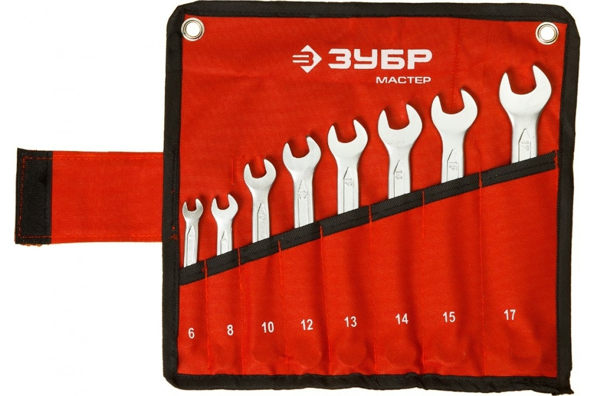 Набор ключей комбинир. ЗУБР "Мастер" 8шт, 6-17мм, в чехле, хромванадиевая сталь