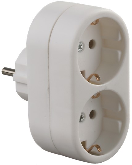 Тройник СВЕТОЗАР электрический, с заземлением, 2 гнезда