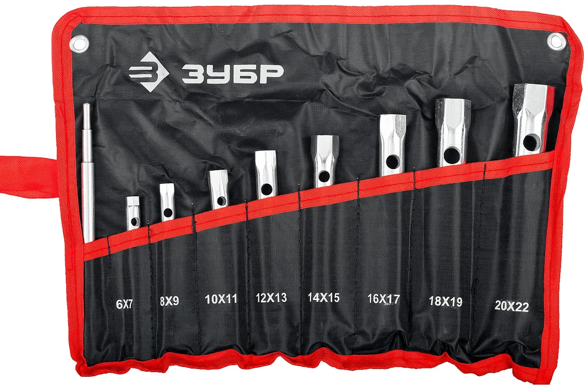 Набор ключей трубчатых двухсторонних ЗУБР "Мастер" 9шт, 6-22мм, с воротком