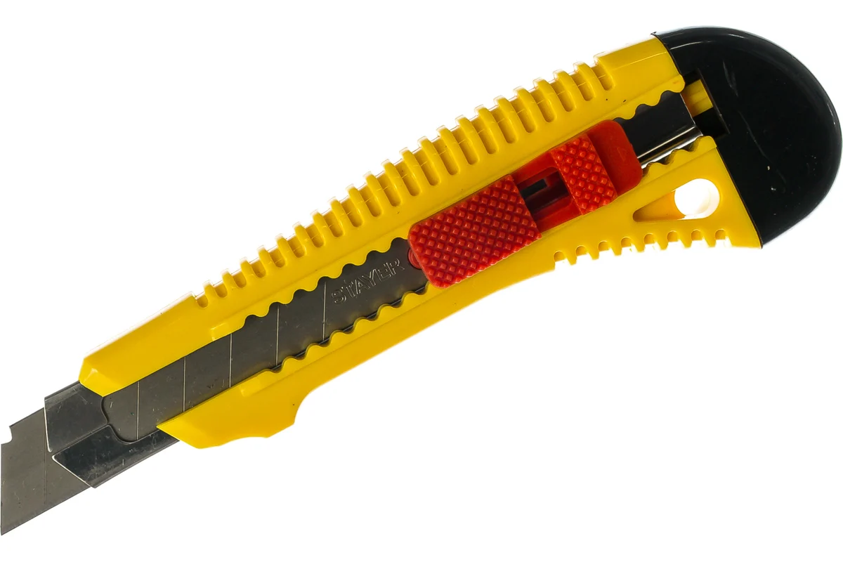 Нож STAYER упрочнённый, с метал.направляющей и сдвижным фиксатором FORCE-M, сегментир. лезвия 18мм