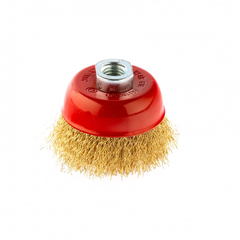 Щётка для УШМ чашечная Ø75мм, М14, латунированная витая проволока 0,3мм MATRIX