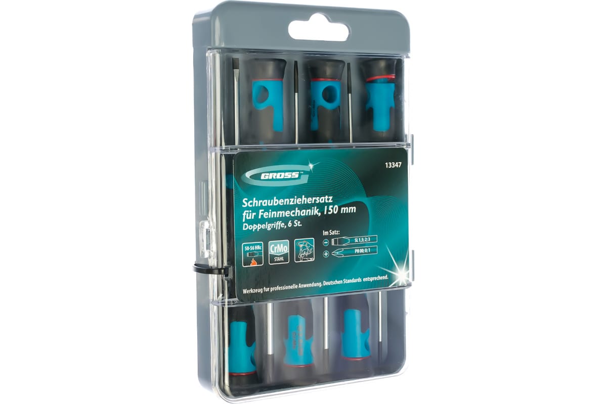 Набор отвёрток для точной механики 6шт, пластик.бокс, сталь CrMo, двухкомпонентные рукоятки GROSS