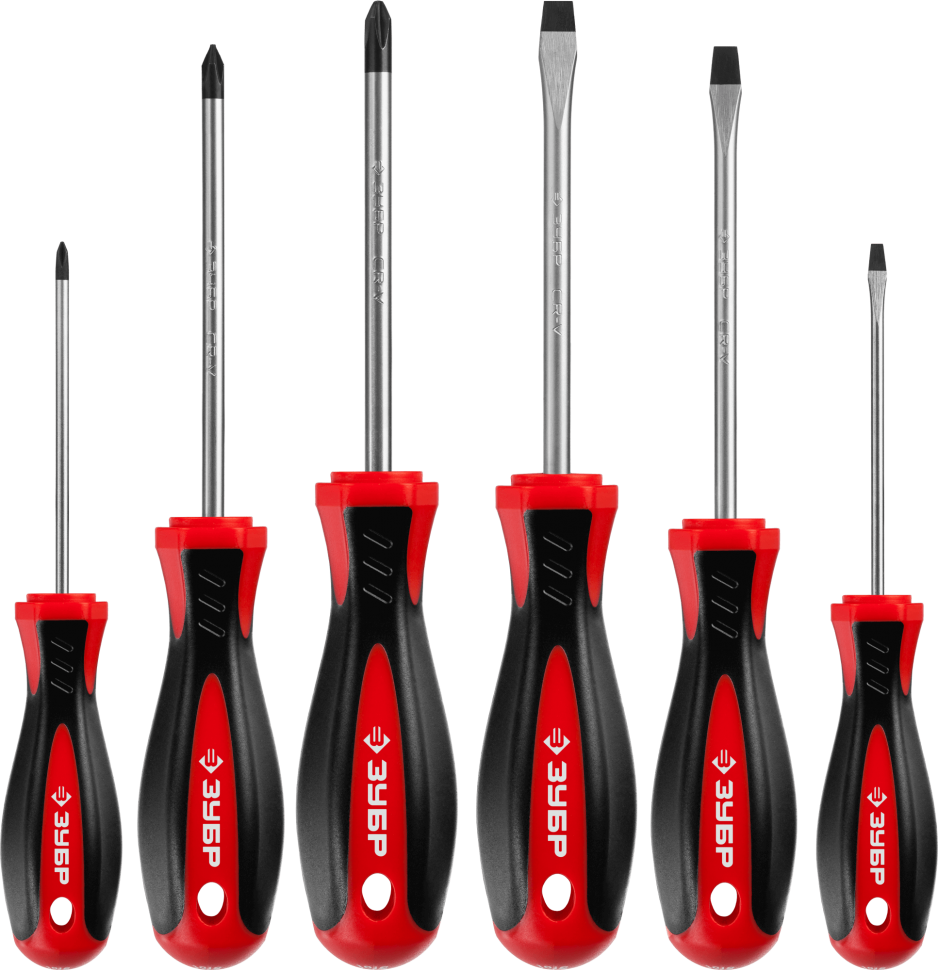 Набор отвёрток ЗУБР "Мастер" 6шт, Cr-V, эргономичная двухкомпонентная рукоятка, магнитный наконечник