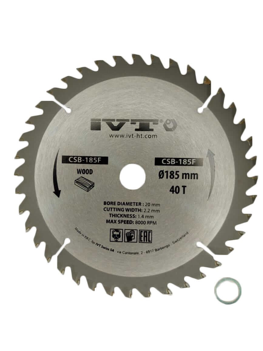 Диск пильный CSB-185F, 185х16/20мм, 40Т с тв.спл. зубьями по дереву, ДСП, фанере IVT
