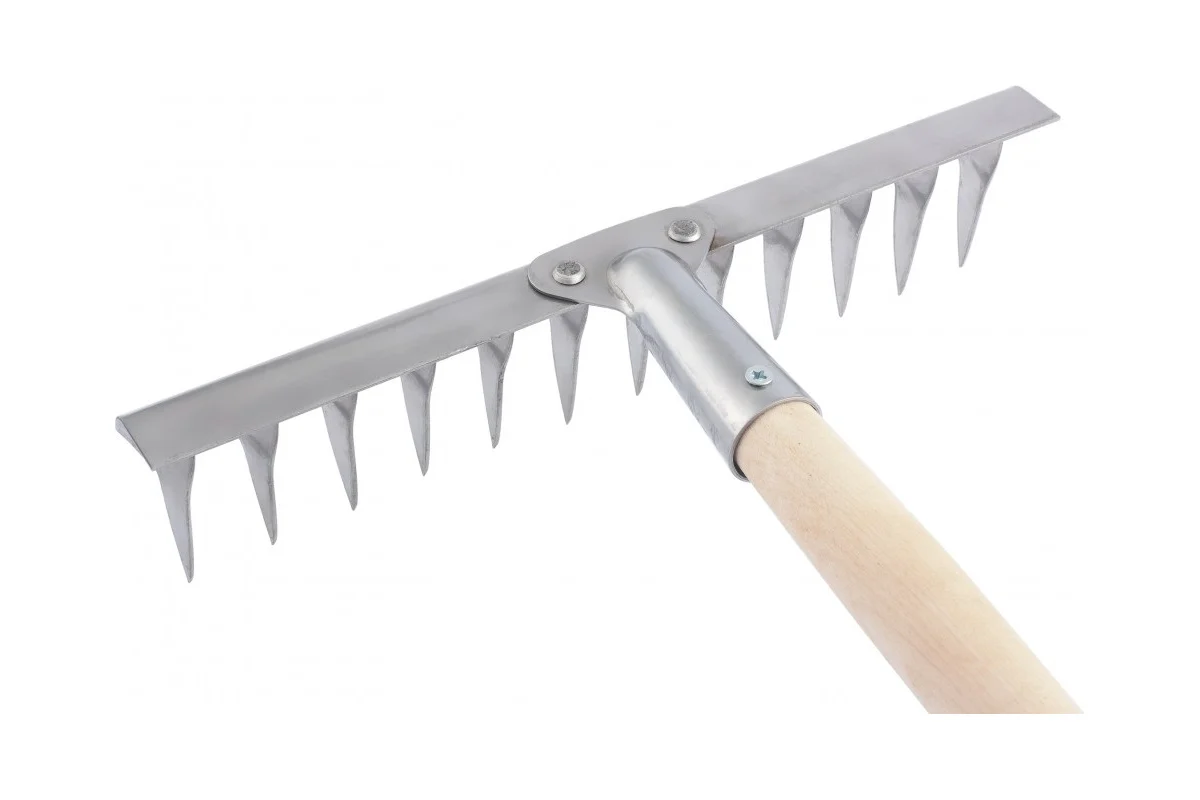 Грабли, нержавеющая сталь, 290х1300мм, 12 витых зубьев, деревянный черенок СИБРТЕХ