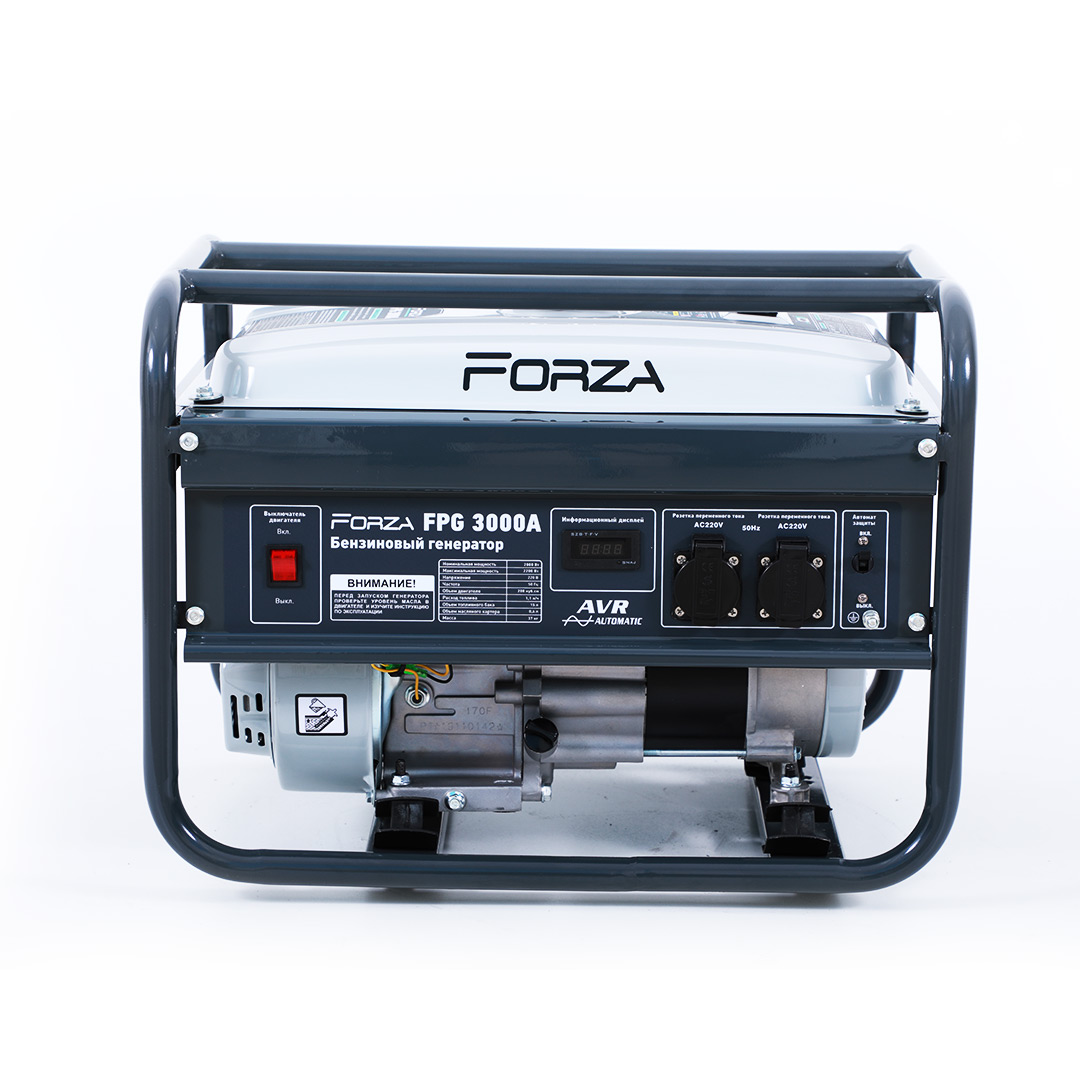 Генератор бензиновый FPG 3000A (220В, номинальная мощность 2кВт, двигатель 7л.с. (5,2кВт), ручной запуск, бак 15л, расход топлива 1,1л/ч) FORZA