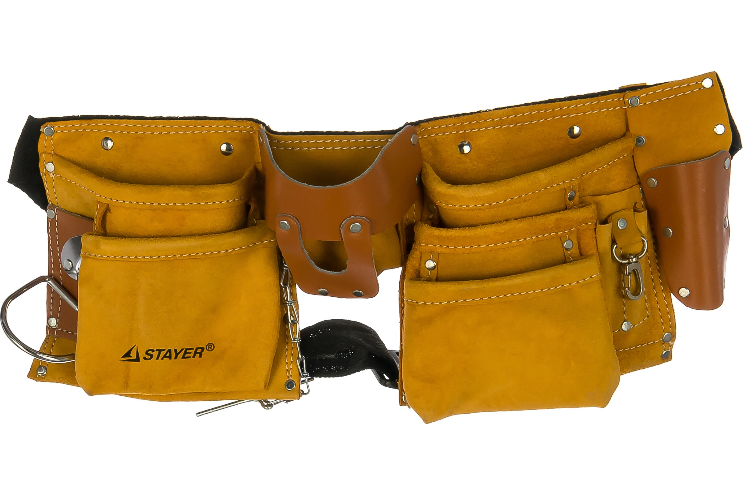 Пояс кожаный Stayer "Master" для инструмента, 10 карманов, 3 подвески