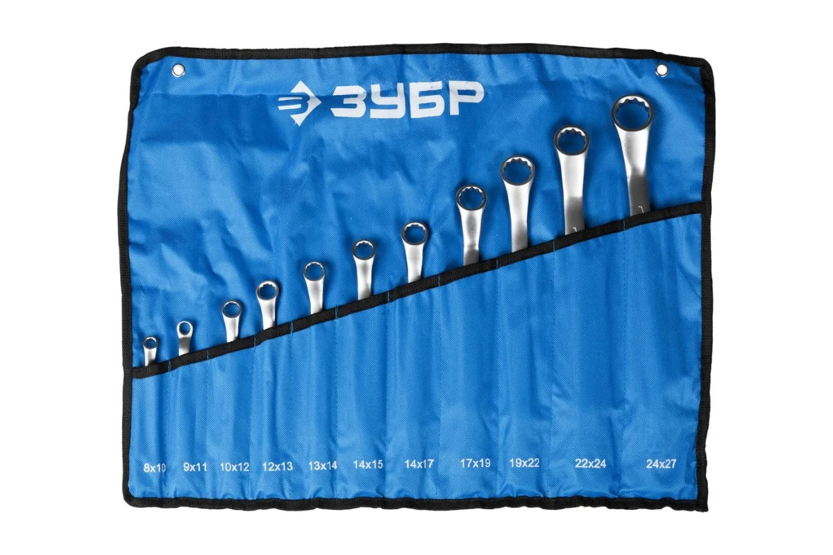 Набор ключей накидных изогнутых 11шт, 8-27мм ЗУБР