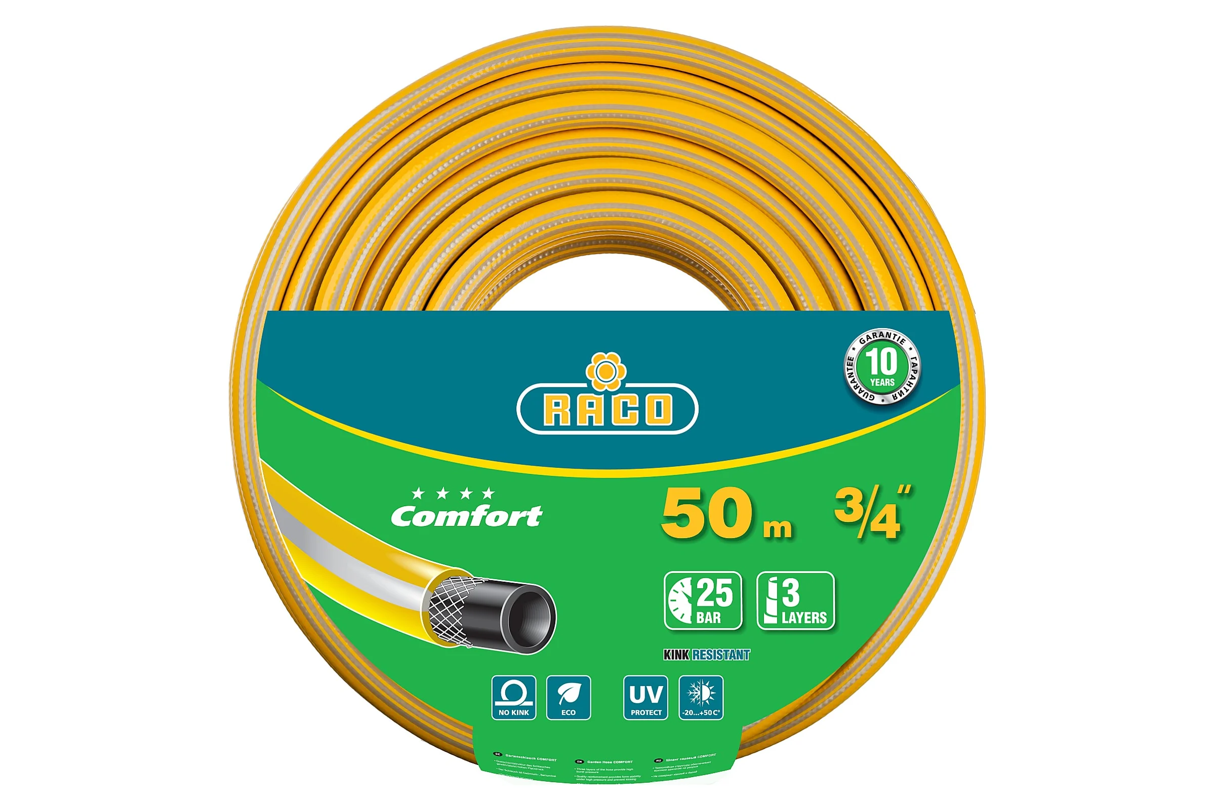 Шланг поливочный 3/4"х50м RACO "COMFORT" 25атм., армированный 3-х слойный