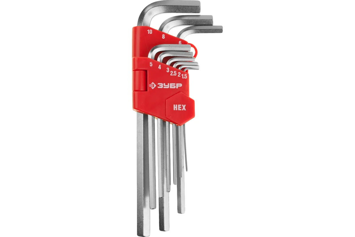 Набор ключей имбусовых длинных ЗУБР "Мастер" 9 предм., HEX 1,5-10мм