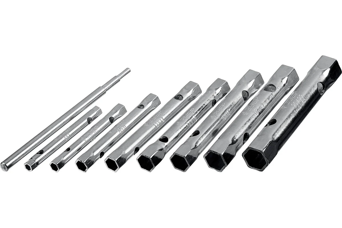 Набор ключей трубчатых двухсторонних ЗУБР "Мастер" 9шт, 6-22мм, с воротком