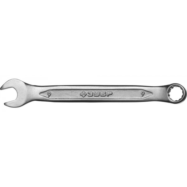 Ключ ЗУБР "МАСТЕР" гаечный комбинированный 9мм, Cr-V сталь, хромированный