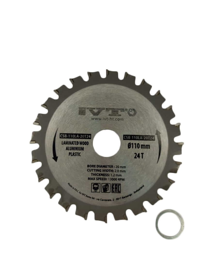 Диск пильный CSB-110LA-20T24, 110х20мм, 24Т с тв.спл. зубьями по ламинату, пластику, алюминию IVT