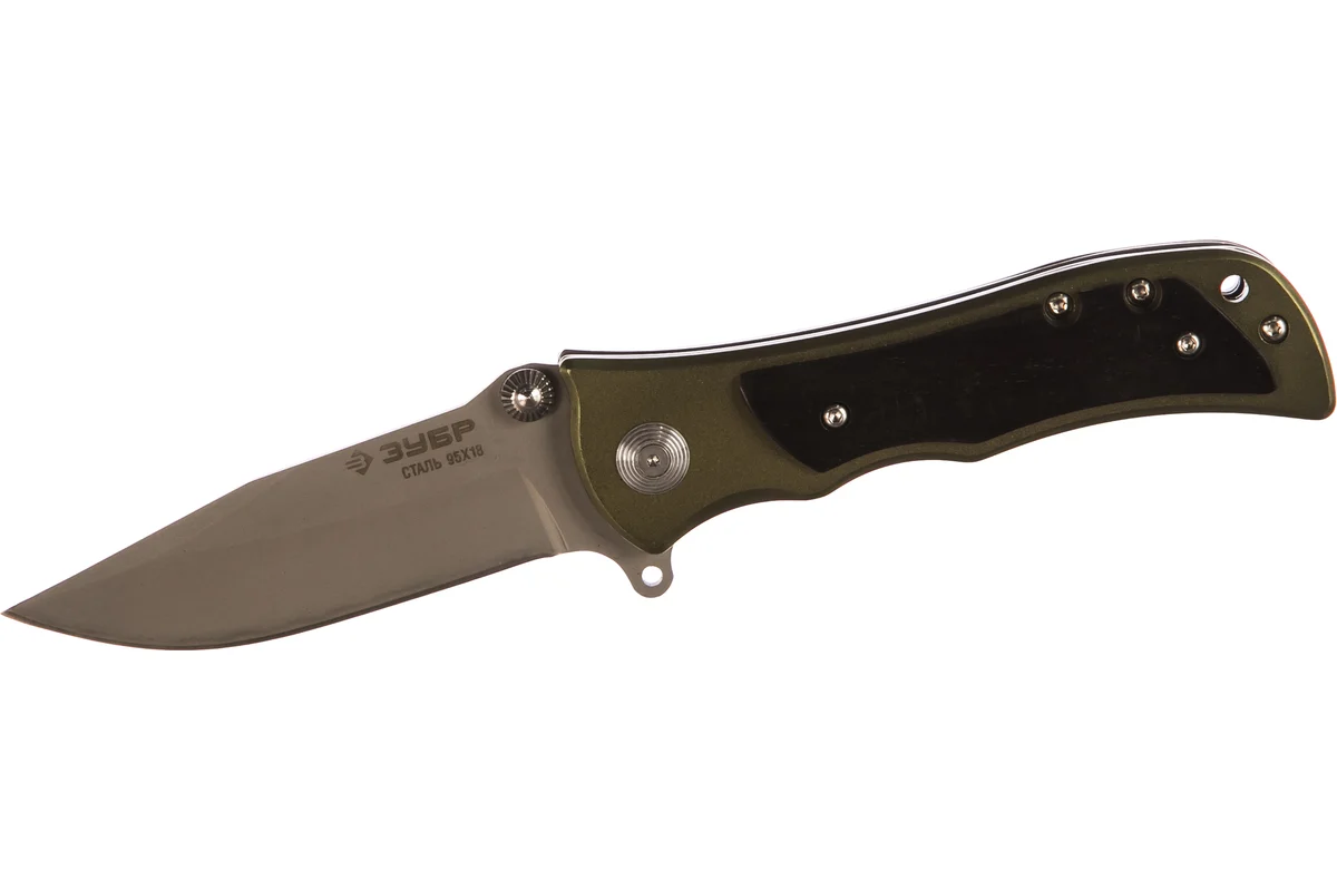 Нож ЗУБР "Премиум" СЛЕДОПЫТ складной универс. 200мм/лезвие 95мм, металлич.рукоятка с дерев.вставками