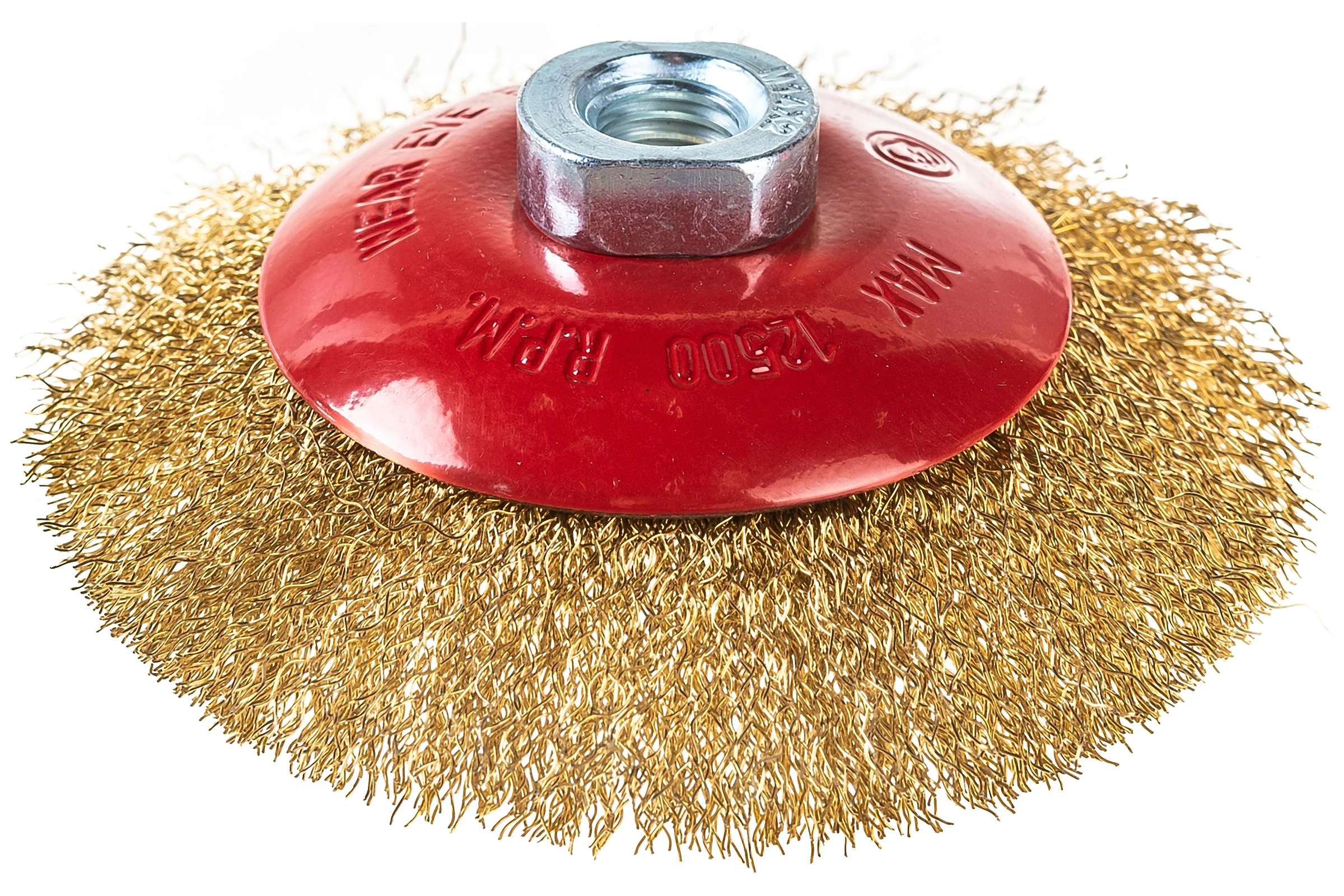 Щётка для УШМ коническая Ø115мм, М14, латунированная витая проволока 0,3мм MATRIX