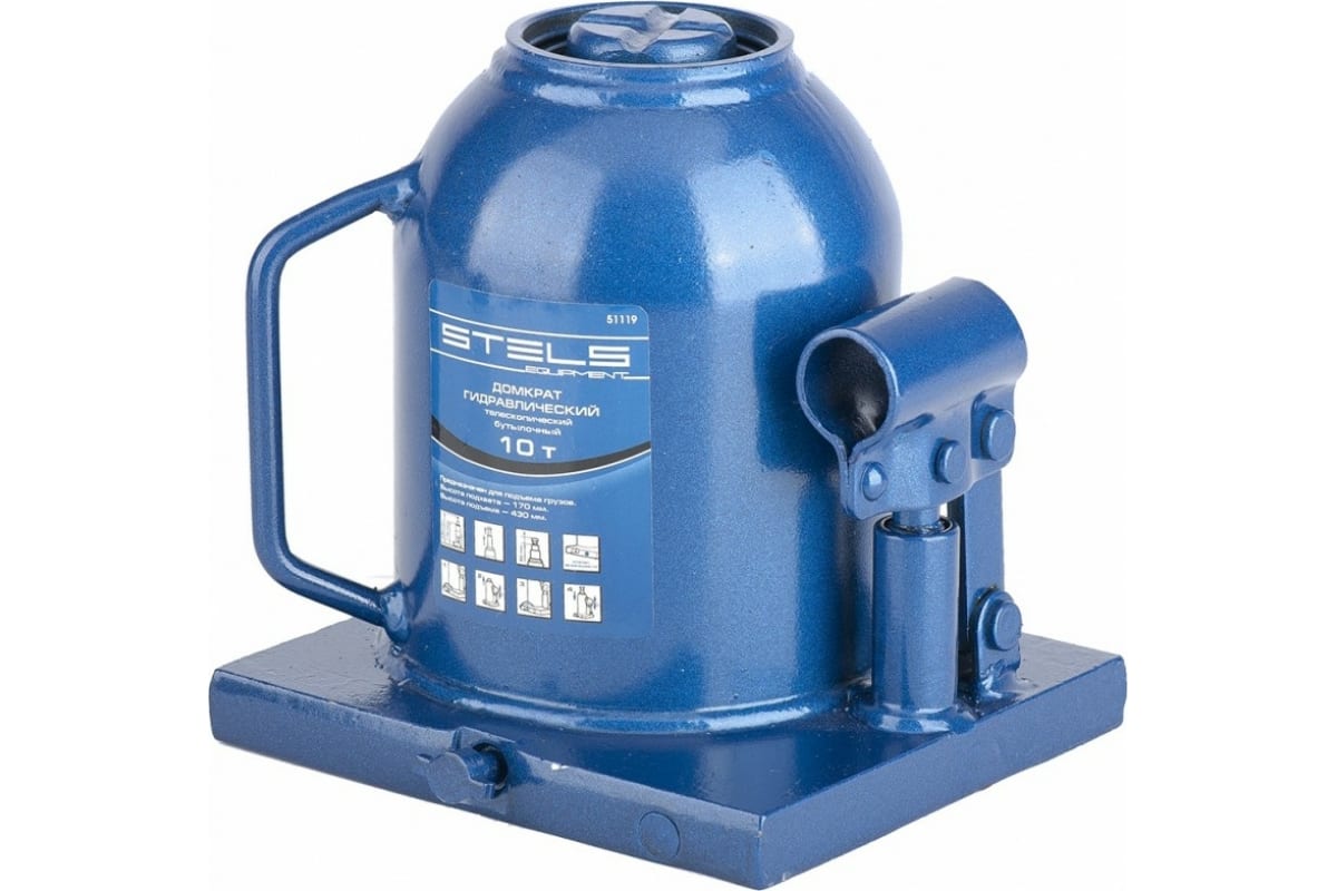Домкрат гидравлический бутылочный телескопический 10т, высота подъёма 170–430мм STELS