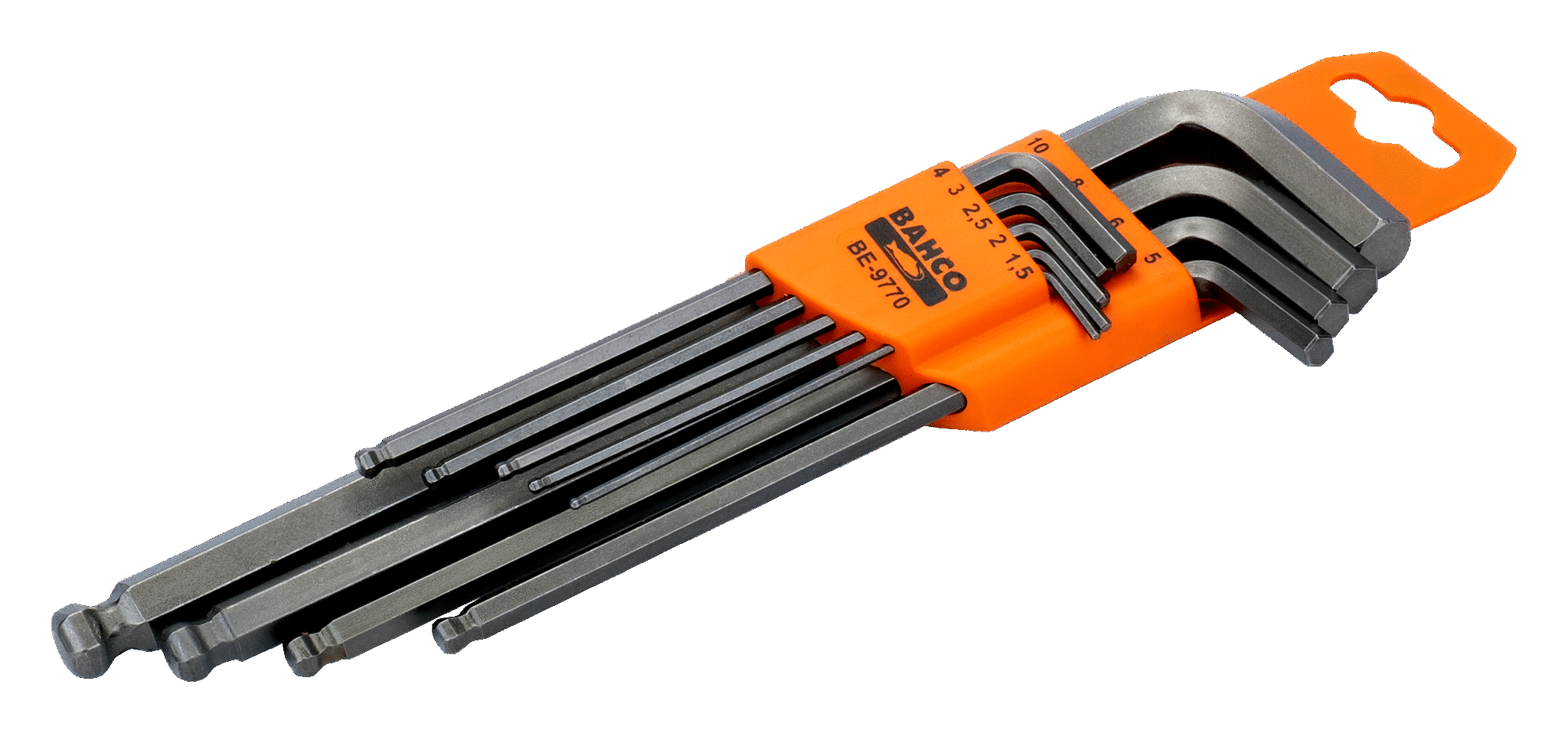 Набор ключей шестигр. 9шт, HEX 1,5-10мм, удлиненных с шариком, в пластм.держателе BAHCO