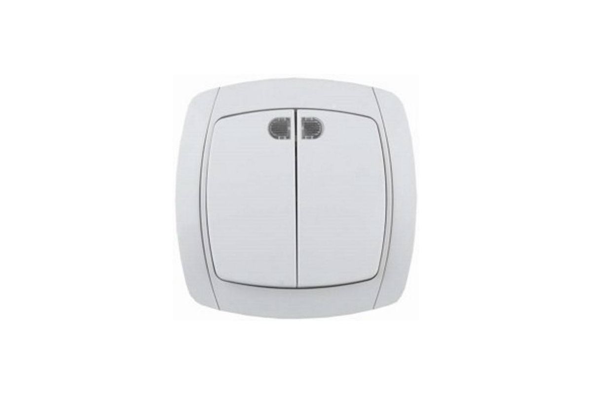 Выключ. двухклавиш. в сборе СВЕТОЗАР "City Light", с подсвет., цвет белый, 10А/~250В