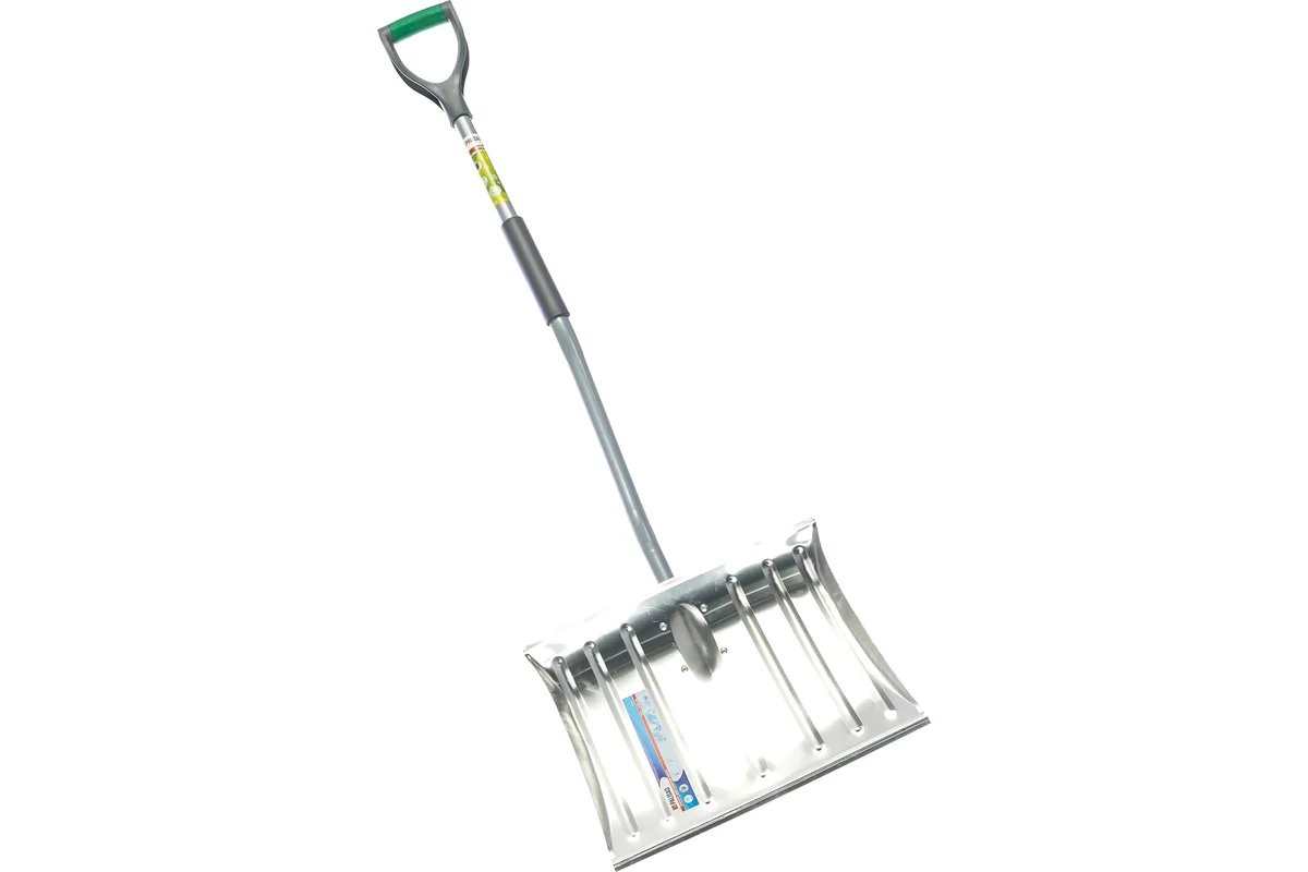 Лопата снеговая PALISAD 465х340мм, алюминиевый ковш, металлический изогнутый обрезиненный черенок