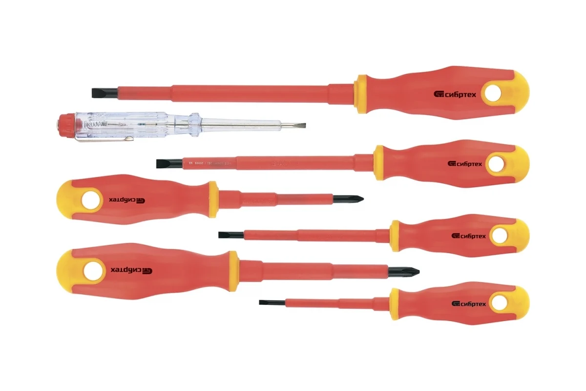 Набор отвёрток диэлектрических СИБРТЕХ, 7шт, Cr-V, двухкомпонентная рукоятка