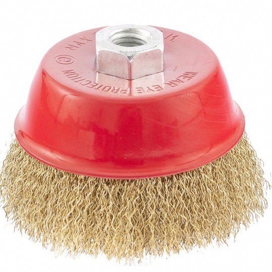 Щётка для УШМ чашечная Ø100мм, М14, латунированная витая проволока 0,3мм MATRIX