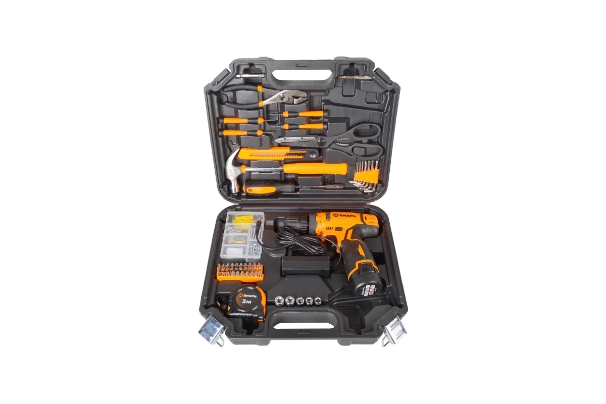 Аккумуляторная дрель-шуруповёрт ДА-12Л-2КН (12В, Li-lon, 1х2Ач, 26Нм, патр.б/з 10мм, 0-350/0-1350об/мин, подсветка, кейс, + набор инструмента) ВИХРЬ