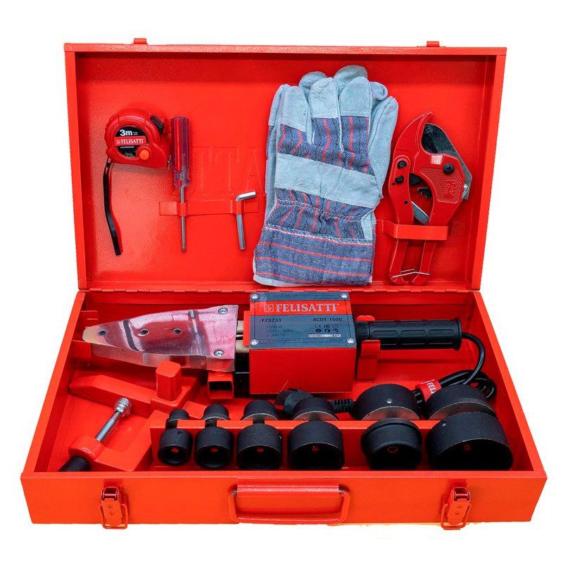 Аппарат для сварки полипропиленовых труб АСПТ-1500 (1500Вт, кейс, набор насадок) FELISATTI