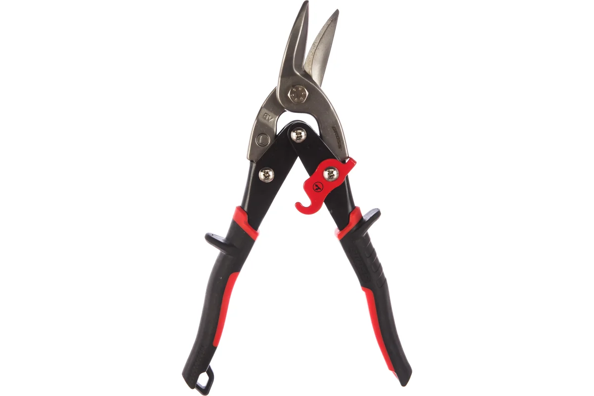 Ножницы по металлу GROSS "PIRANHA", 250мм, левый рез, сталь CrMo, двухкомпонентные рукоятки