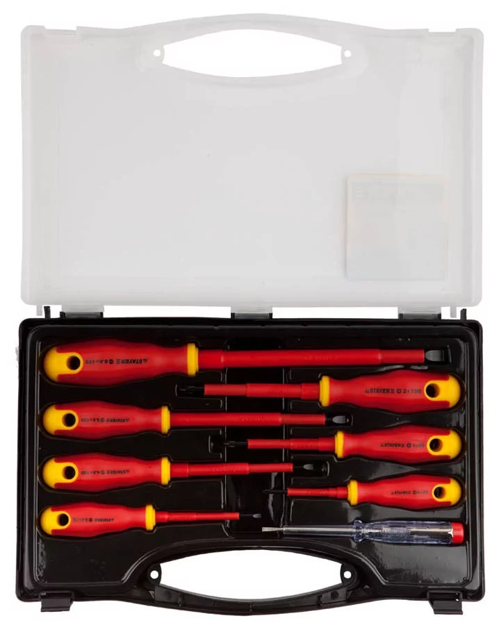 Набор отвёрток диэлектрических STAYER "Profi", 8шт, Cr-V, двухкомпонентные рукоятки, в кейсе