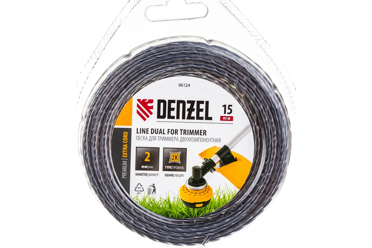 Леска двухкомпонентная 15м, Ø2,0мм, сечение квадрат, EXTRA CORD DENZEL