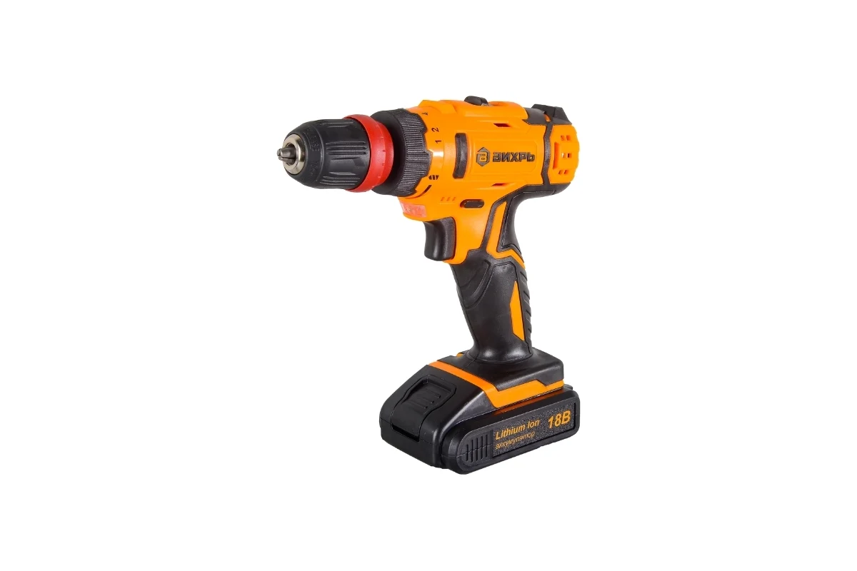 Аккумуляторная дрель-шуруповёрт ДА-18Л-2КС (18В, Li-lon, 2х2Ач, 45Нм, патр.б/з 10мм, 0-400/0-1400об/мин, быстросъемный патрон, подсветка, кейс) ВИХРЬ