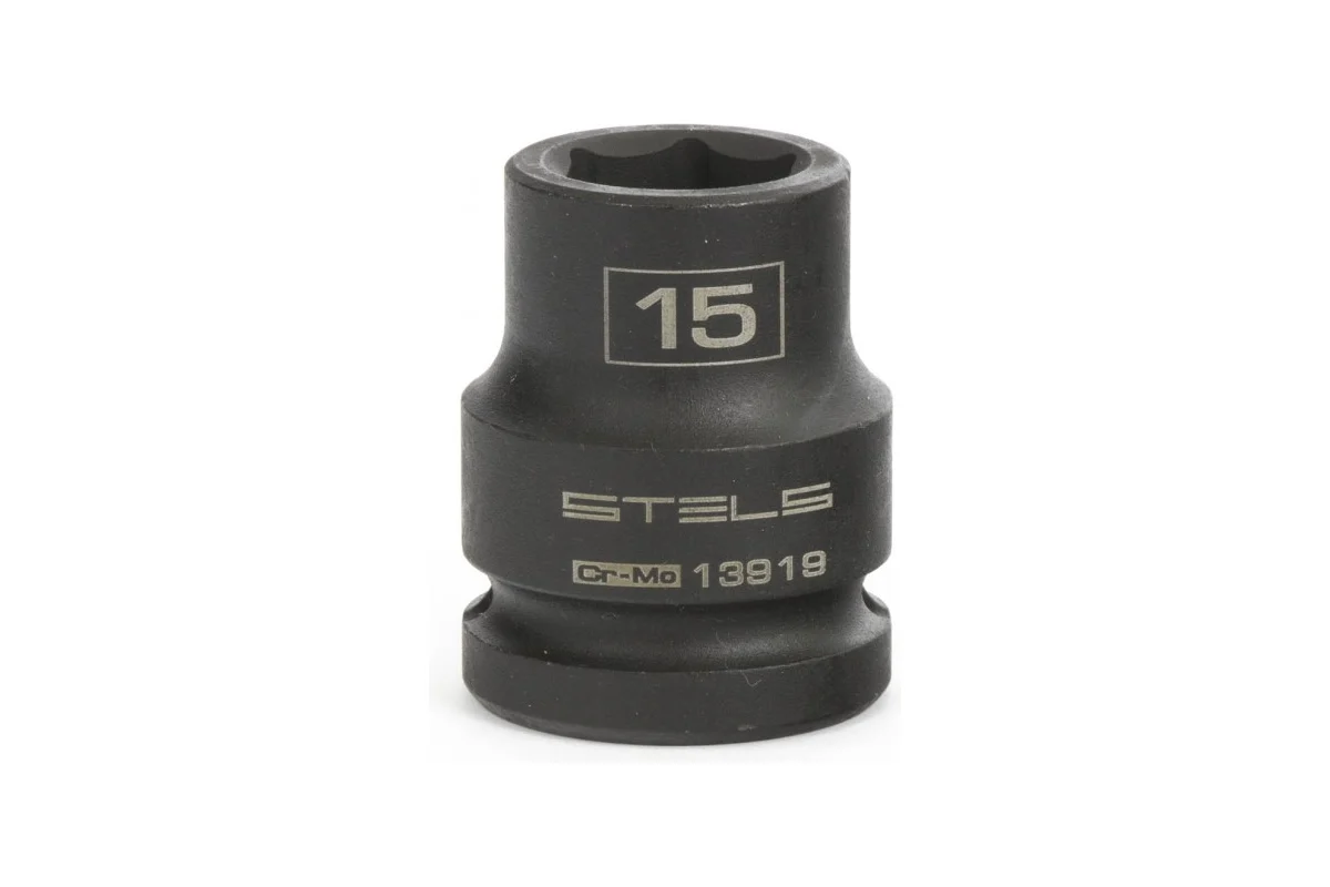 Головка торцевая ударная STELS 15мм, 1/2", 6-гранная, Cr-Mo