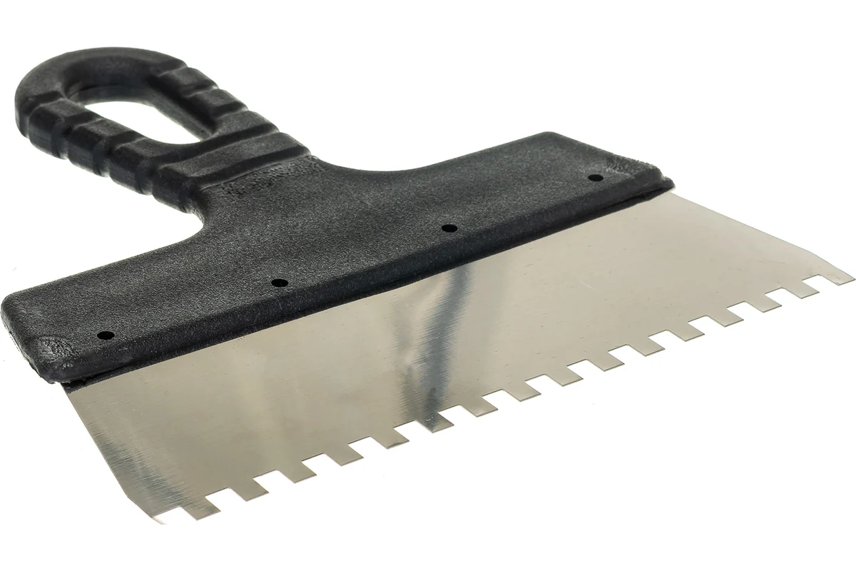 Шпатель зубчатый, нержавеющий 200мм, 6х6мм с пластмассовой ручкой ВИХРЬ