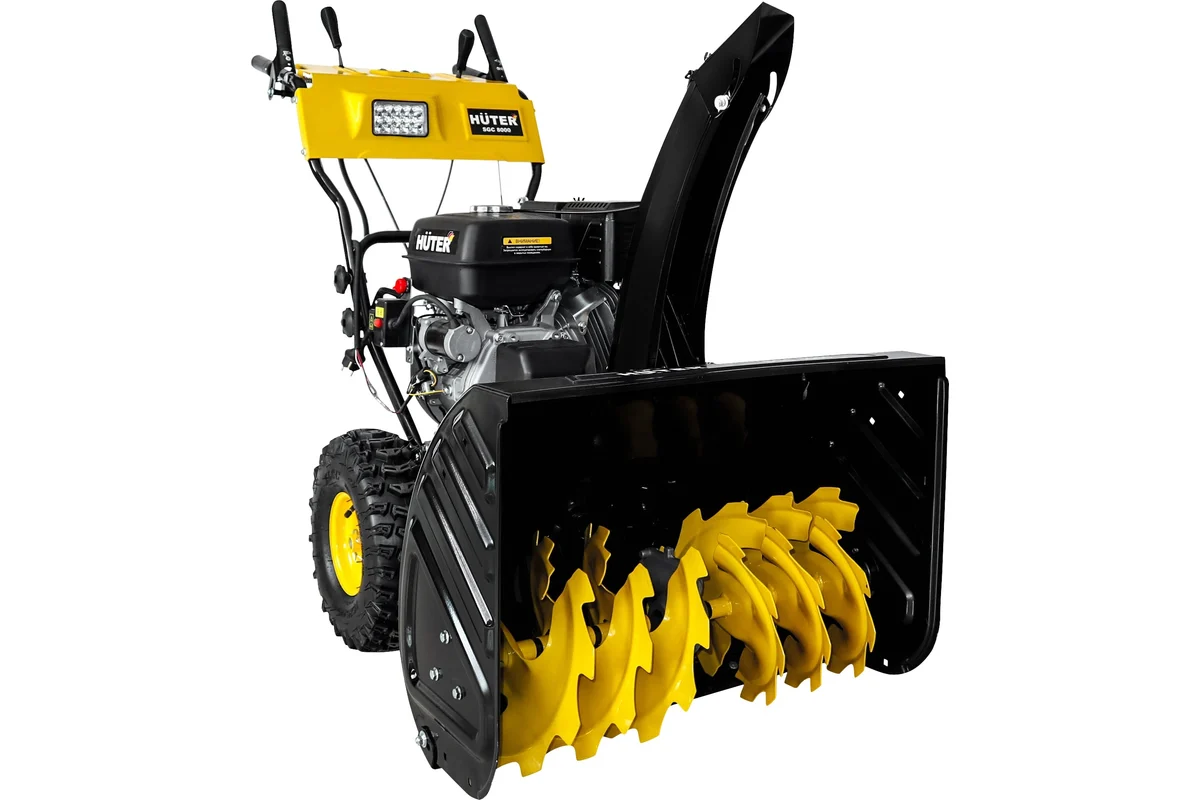 Снегоочиститель SGC 8000 (11л.с, захват 700х540см, скорости: 6 вперёд/2 назад, стартер ручной/электростартер от сети 220В, бак 6,5л, фара, подогрев рукояток, 105кг) HUTE