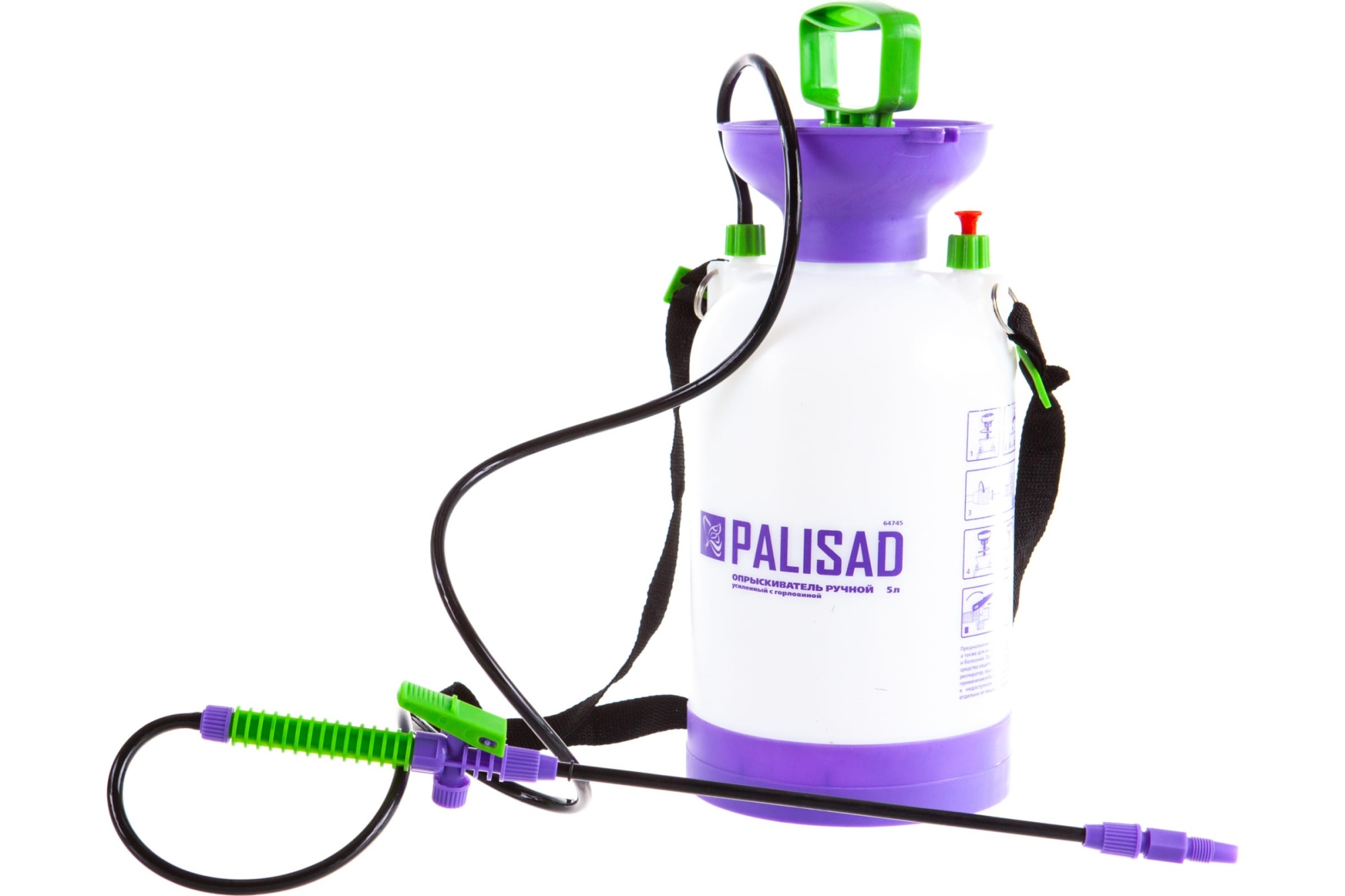 Опрыскиватель 5л, ручной усиленный, с горловиной, с насосом, шлангом и разбрызгивателем PALISAD