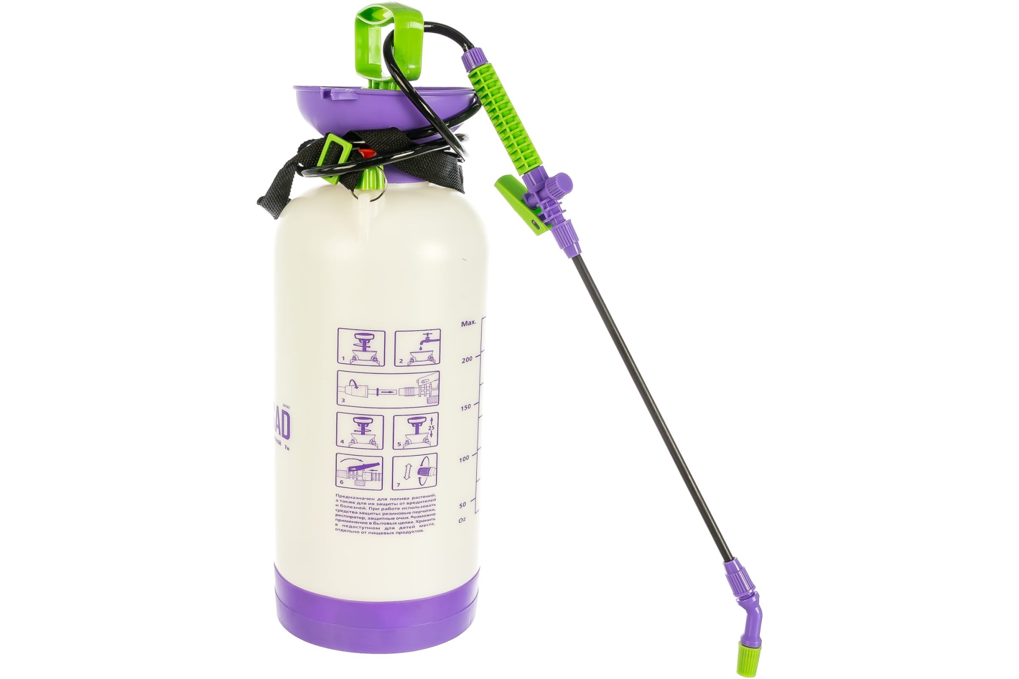 Опрыскиватель 7л, ручной усиленный, с горловиной, с насосом, шлангом и разбрызгивателем PALISAD