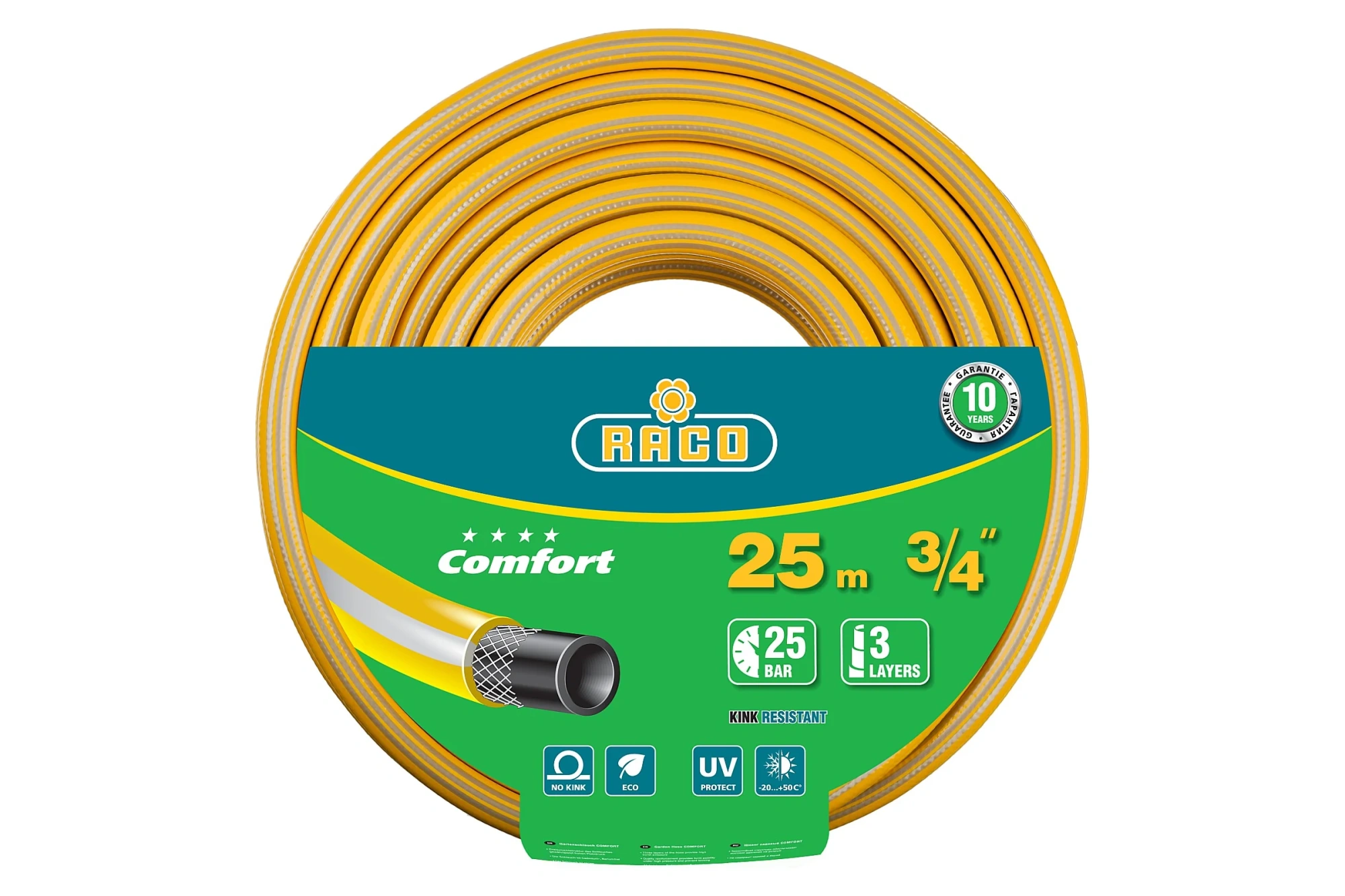 Шланг поливочный 3/4"х25м RACO "COMFORT" 25атм., армированный 3-х слойный