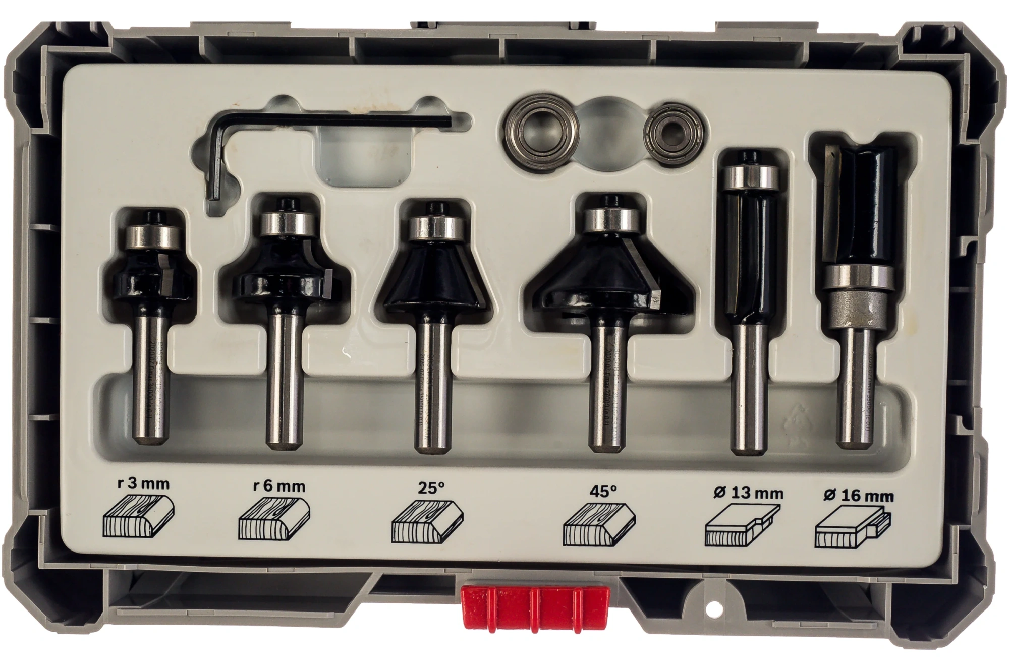 Набор кромочных фрез по дереву 6шт, хвостовик 8мм BOSCH