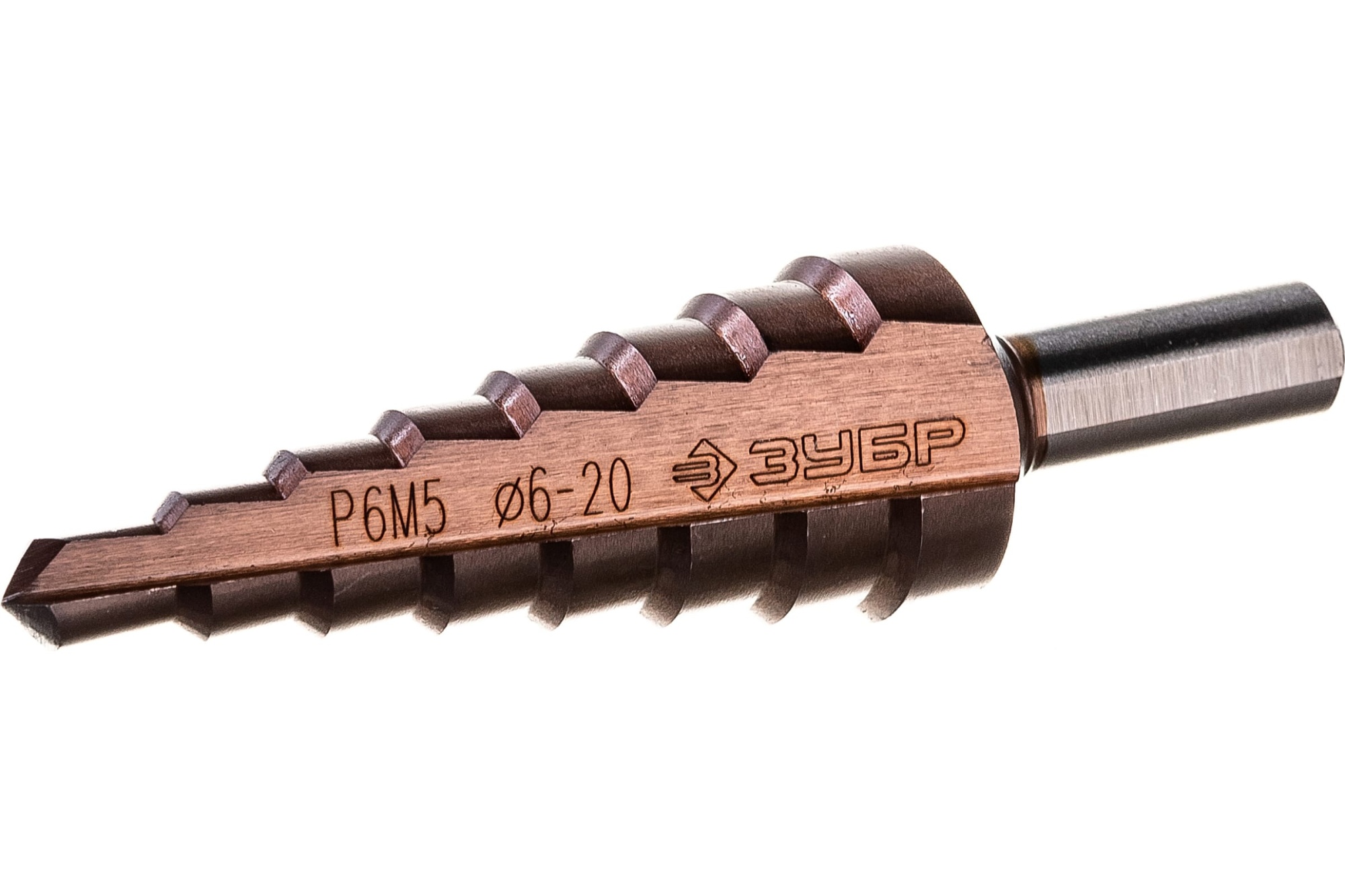 Сверло ступенчатое d6-20мм, 8ступ. с кобальт.покрыт., трехгр. хвост. 8мм ЗУБР