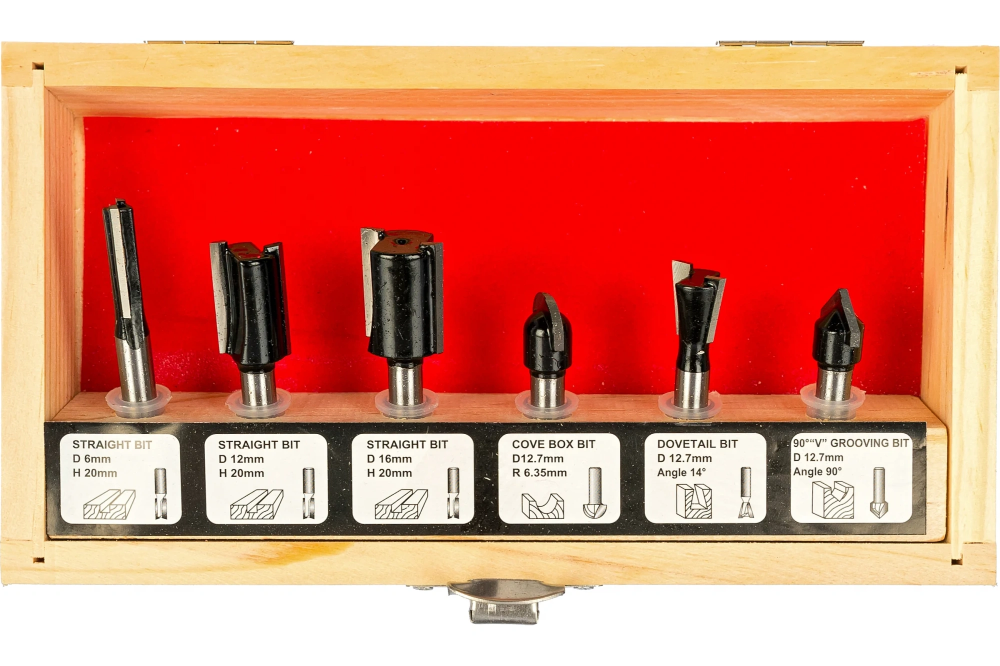 Фрезы кромочные по дереву 6шт, хвостовик 6мм, в деревянном кейсе FIT