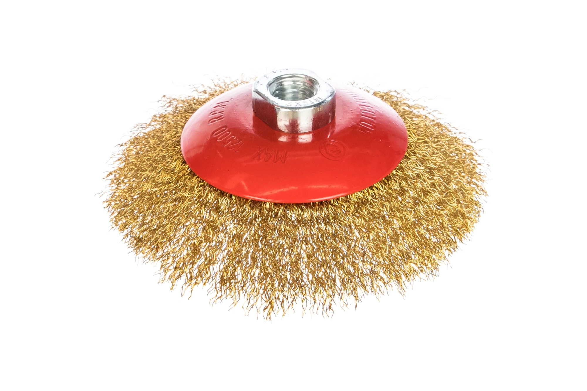 Щётка для УШМ коническая Ø125мм, М14, латунированная витая проволока 0,3мм MATRIX