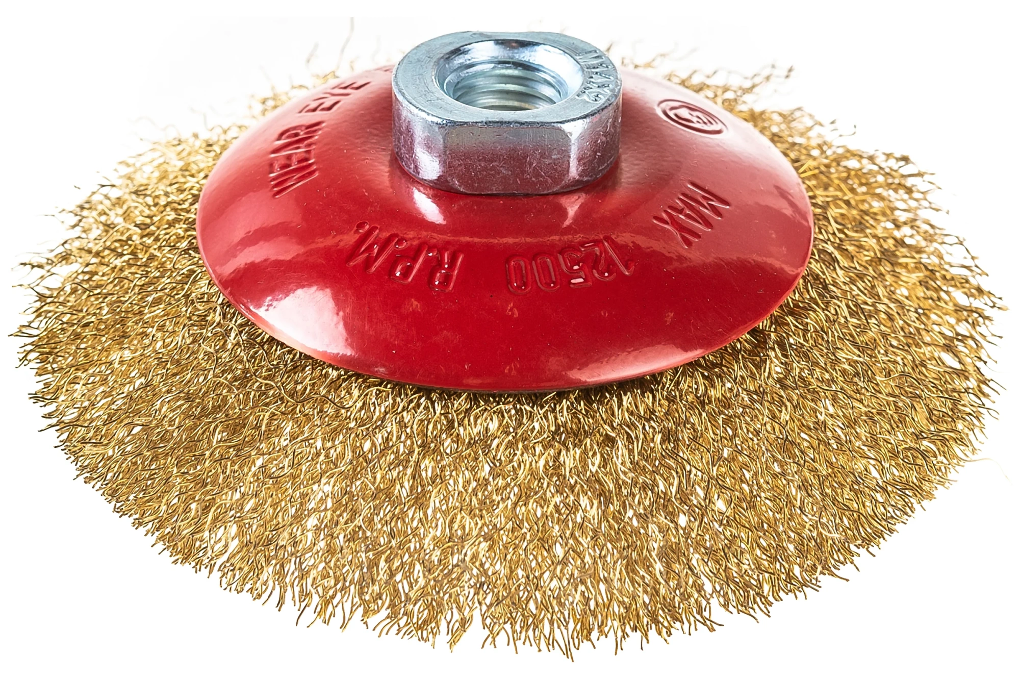 Щётка для УШМ коническая Ø115мм, М14, латунированная витая проволока 0,3мм MATRIX