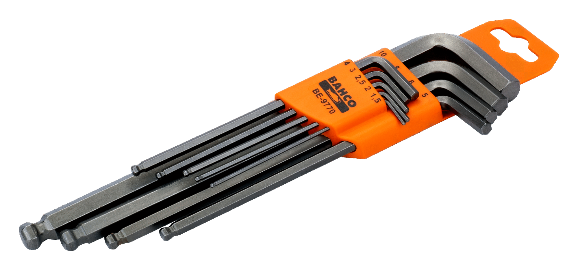 Набор ключей шестигр. 9шт, HEX 1,5-10мм, удлиненных с шариком, в пластм.держателе BAHCO